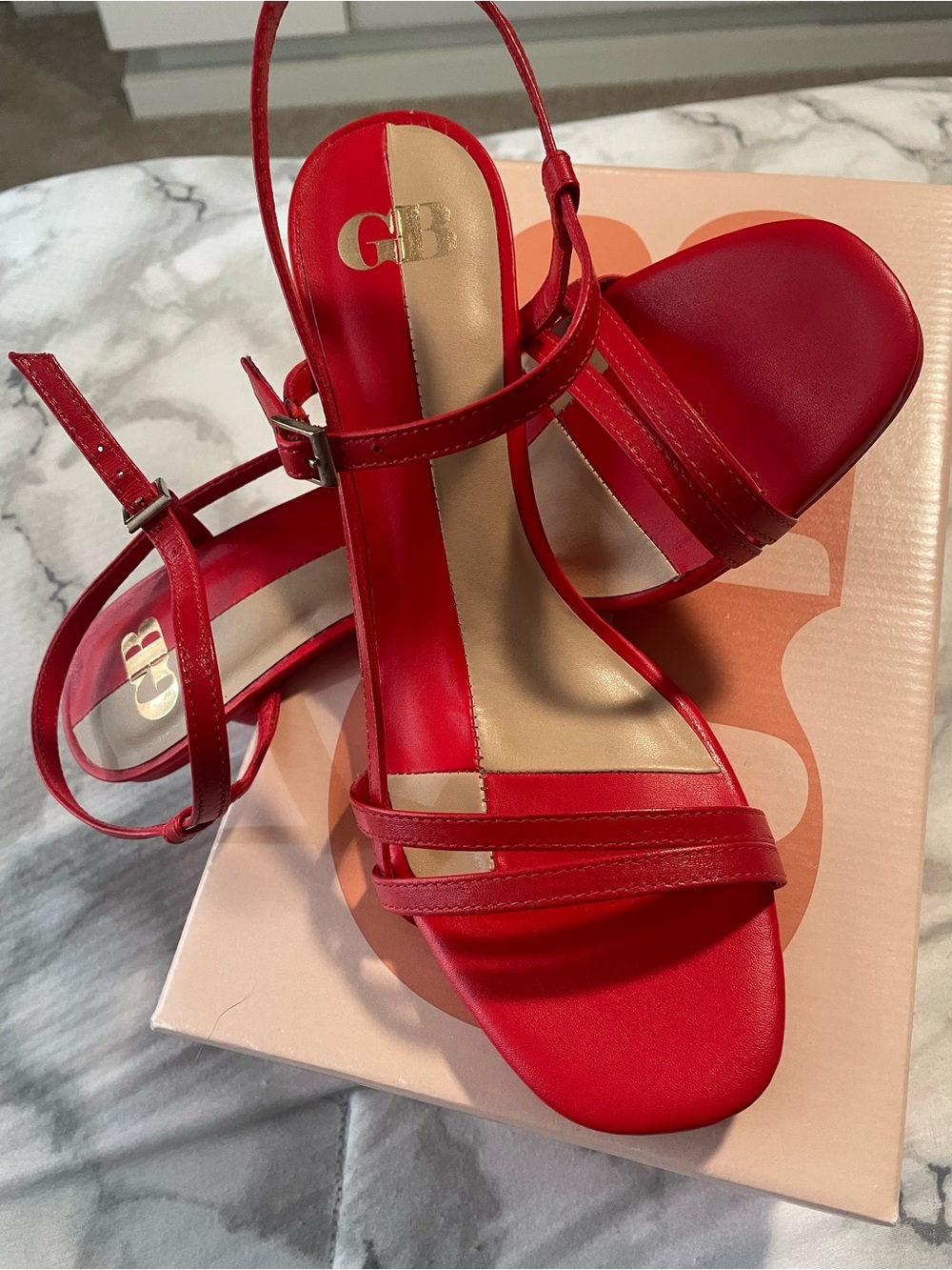 Gianni Bini Red Strappy Block Heel Sandals